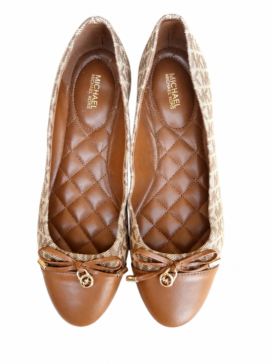 Michael Kors Shoes - Michael Kors Tan Brown Logo Quilted Ballet Flats with Bow Sz.8
